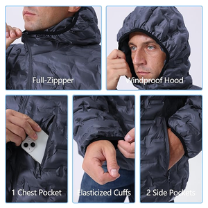 Veste matelassée décontractée pour hommes Manteau d'hiver avec fermeture éclair complète Bomber matelassé Veste respirante en toile à capuche coupe-vent Vêtements d'extérieur isolés - Product Image 2