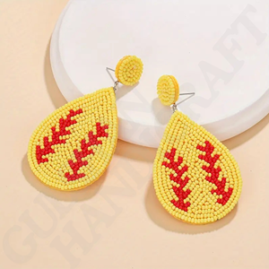 Boucles d'oreilles goutte de Baseball perlées artisanales pour les femmes déclaration bijoux de mode pour les accessoires de fête de vacances de jour de jeu - Product Image 6