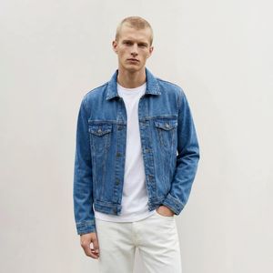 Veste en jean décontractée pour homme, manches longues, fermeture à bouton unique, col rabattu, coupe régulière, respirante, écologique, anti-UV - Product Image 1
