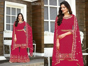 Ensemble Kurti, Bas et Dupatta pour Femme, en Tissu 100% Fausse Fourrure Non Cousu, Multicolore, avec Broderie et Sequins, Longueur Standard, pour Soirée - Product Image 6