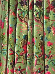 Handmade Olive Bird <b>Print</b> Cotton Velvet Curtains Luxury Custom Drape Cotton Velvet Vintage Style Cotton Luxury - Product Image 4