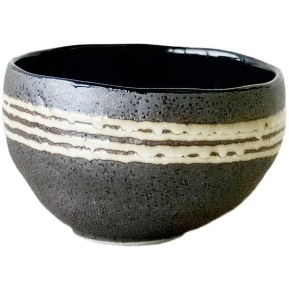 Tea cup bowl 9.5cm / Black glaze slip-trailing  #TH-597