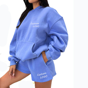 Ensemble sweat-shirt et short en molleton français 100% coton pour femme, design personnalisé, poids lourd, couleur unie, confortable et court, ensemble de survêtement - Product Image 2