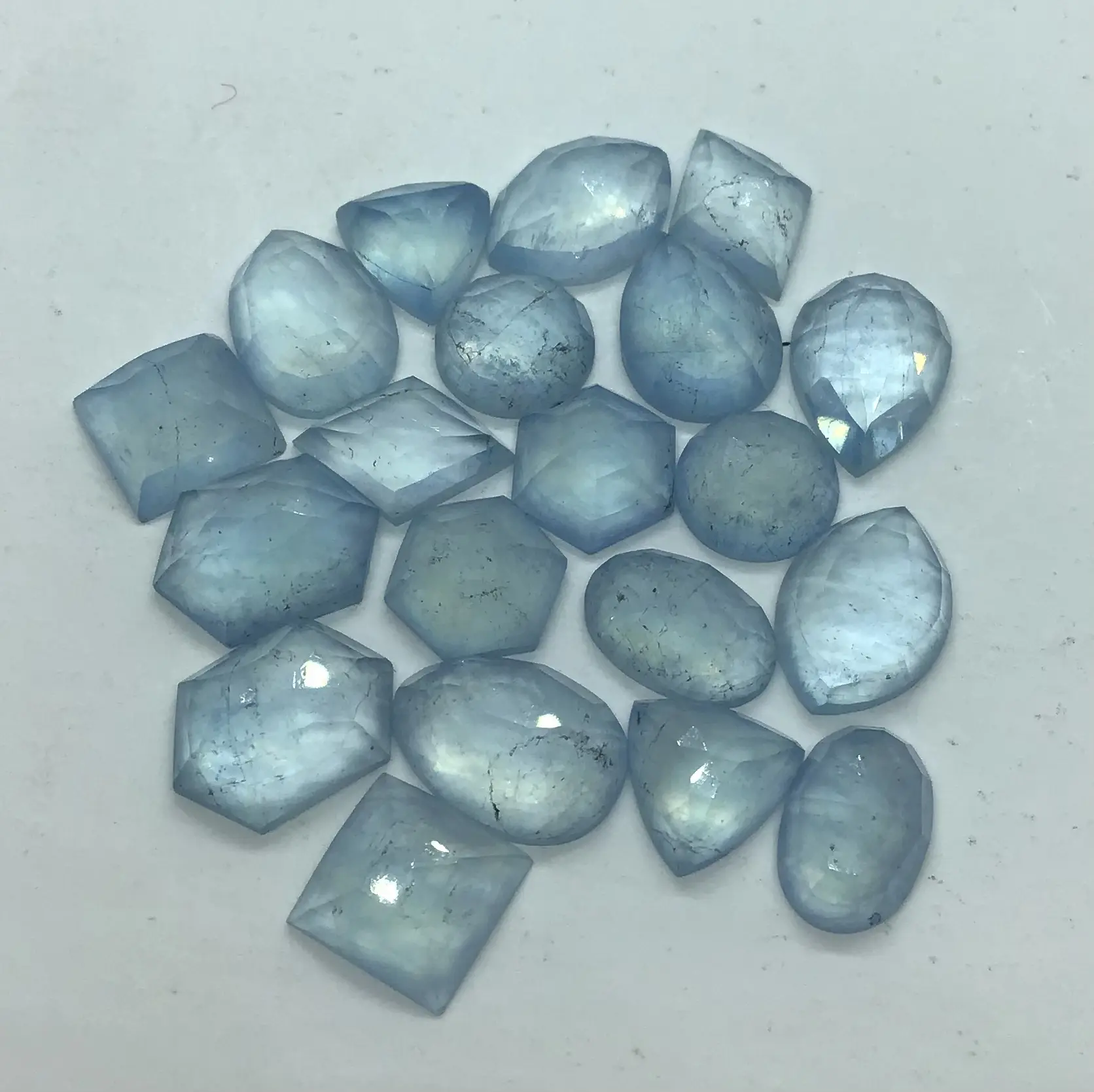 Murni Aquamarine potongan mawar segi enam Panjang bentuk 6x9mm datar kembali menyesuaikan batu permata longgar untuk membuat perhiasan