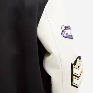 Chaqueta universitaria de calle más vendida, Mangas de cuero, chaquetas de béisbol de invierno, tela de lana ligera, Letterman teñido liso - Product Image 5