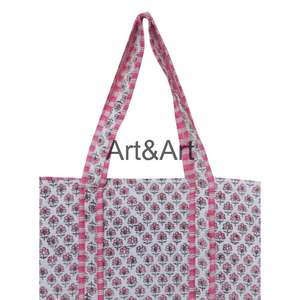 Sac fourre-tout à bandoulière en coton imprimé floral écologique de style bohème vintage pour femme, avec deux anses, vente en gros - Product Image 3