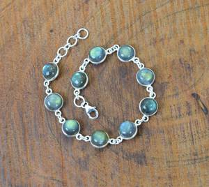 Pulsera Ajustable de Plata de Ley 925 con Labradorita y Piedra Lunar, Joyería de Piedras Preciosas Hecha a Mano, Regalos Elegantes para Mujer - Product Image 5