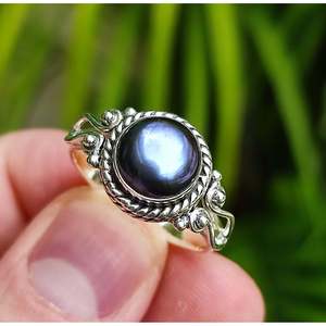 Handmade Boho <b>Statement</b> <b>Ring</b> Black Pearl on Sterling <b>Silver</b> for Her-for Birthday Anniversary Wedding Christmas Gift - Product Image 3
