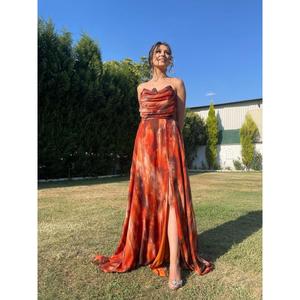 Abito da sera stampato in Chiffon con spalline drappeggiato a trapeazione da donna con stelle Jn1752 1752 - Product Image 5