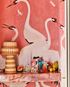 Lampe de table en rotin accrocheuse avec motif rayé 2 couleurs de tons Lampe décorative tissée adaptée à tous les styles de pièce Made in vietnam - Product Image 2