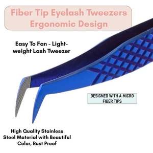 Pinzas para Extensión de Pestañas con Punta de Fibra de Acero Inoxidable con Recubrimiento de Color Azul para Aplicación Profesional en Salón - Product Image 6