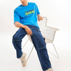 OEM ODM último diseño de los hombres de gran tamaño camisetas de alta calidad 100% de tela de algodón de color azul liso de cuello redondo Camiseta para los hombres - Product Image 5