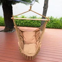 Hamac de luxe à cordes en coton, balançoire d'extérieur avec bois et macramé, jardin-Patio, Bar d'intérieur, facile à transporter,