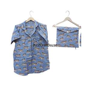 Ensemble de pyjama court imprimé à la main, pyjama en coton fait à la main en Inde, shorts de pyjama, ensemble de pyjama confortable, vêtements de nuit d'été, robe de nuit - Product Image 2