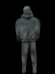 2025 Unisex Casual Fashionable Solid Pattern Fleece 2 1 Hoodie <b>Trouser</b> Set Custom Tracksuits Winter Season Breathable 100% - Product Image 2