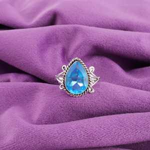 Vintage 925 plata esterlina facetada para el anillo de Topacio Azul suizo estilo bohemio amor Día de San Valentín regalo de boda para ella - Product Image 1