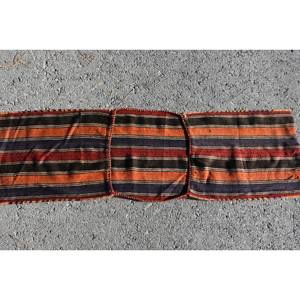 Handmade Orange <b>Black</b> Traditional Turkish <b>Rug</b> 1.4 X 4.8 ft Wool Latex for Living Teens Rectangle Patchwork Abstract Hallway - Product Image 4