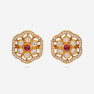 <b>Silver</b> Temple 14K/18K Gold Plated Earrings Trendy <b>Stud</b> and Hoop Diamond Encrusted Butterfly and Flower Shape 186508 Model - Product Image 1