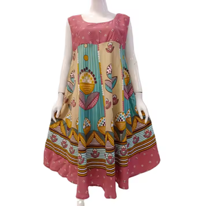 Women Sleeveless Cloak-Line Modest Evening <b>Dress</b> Patchwork Pattern Print Rayon Floor-Length O-Neck Empire Waist Asymmetrical - Product Image 1