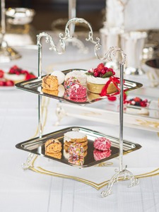 แท่นวางช็อคโกแลตขัดเงาสีเงินมันวาวสองชั้นสำหรับเสิร์ฟช็อคโกแลตและเสิร์ฟของหวานเครื่องใช้บนโต๊ะของใช้ในครัว - Product Image 4