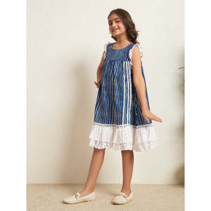 Bugandbees Abito da bambina in cotone a righe senza maniche con finiture in pizzo, lunghezza al ginocchio, casual, estivo, per <span class=keywords><strong>bambini</strong></span> - Product Image 5
