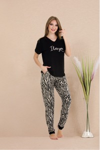 Ensemble de vêtements de nuit pour femmes en viscose turque élégante, tricoté, pour l'été, doux, respirant, longueur genoux, de haute qualité, pour la maison - Product Image 4