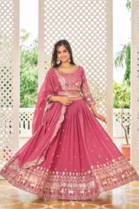 El último diseñador Heavy Faux Georgette Thread Bordado Work Lehenga Choli Indian Traditional Wear by Fab Zone - Product Image 5