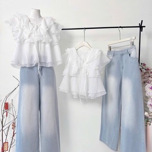 Vestido Mini de Manga Abullonada de Mezcla de Algodón Blanco Premium para Mujer, Uso Diario - Product Image 2