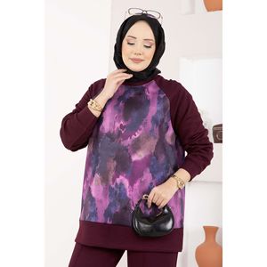 Set Hijab Due Pezzi <span class=keywords><strong>Lina</strong></span> Burgundy Stile Casual con Design a Motivi Autunnali - Product Image 2