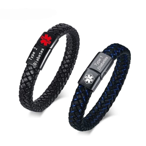 Bracelet Médical en Cuir pour Diabète de <span class=keywords><strong>Type</strong></span> <span class=keywords><strong>2</strong></span> avec Fermoir Magnétique en Acier Inoxydable, Bracelet Personnalisé à Graver pour Homme - Product Image 4