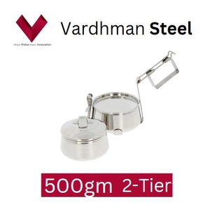 Boîte Tiffin en acier inoxydable Boîte à lunch Tiffin pyramide à 2 compartiments Boîte à bento en acier alimentaire tiffin indien 7x2 - Product Image 5