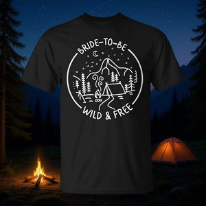 Camiseta Bride To Be Wild And Free Camping, color negro, cuello redondo, unisex, para adultos, manga corta, regalo de boda - Product Image 3