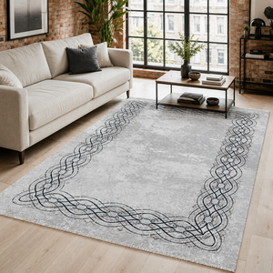Netline Home Timeless Linework Grey Modern <b>Washable</b> <b>Rug</b> - Product Image 1