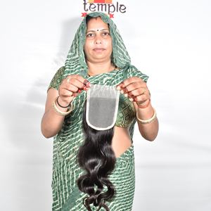 Extensions de cheveux humains indiens bruts 4*4 Closure 10-18 Inch Deep Curly Temple Cuticle Aligned High Quality natural colour black Human Hair Extensions - Product Image 2