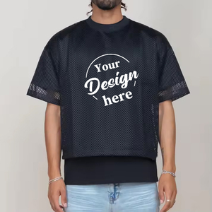 Camiseta personalizada New Fashion Hollow Boxy Mesh Jersey con letra impresa Diseño en blanco Camiseta y Jersey de gran tamaño - Product Image 2