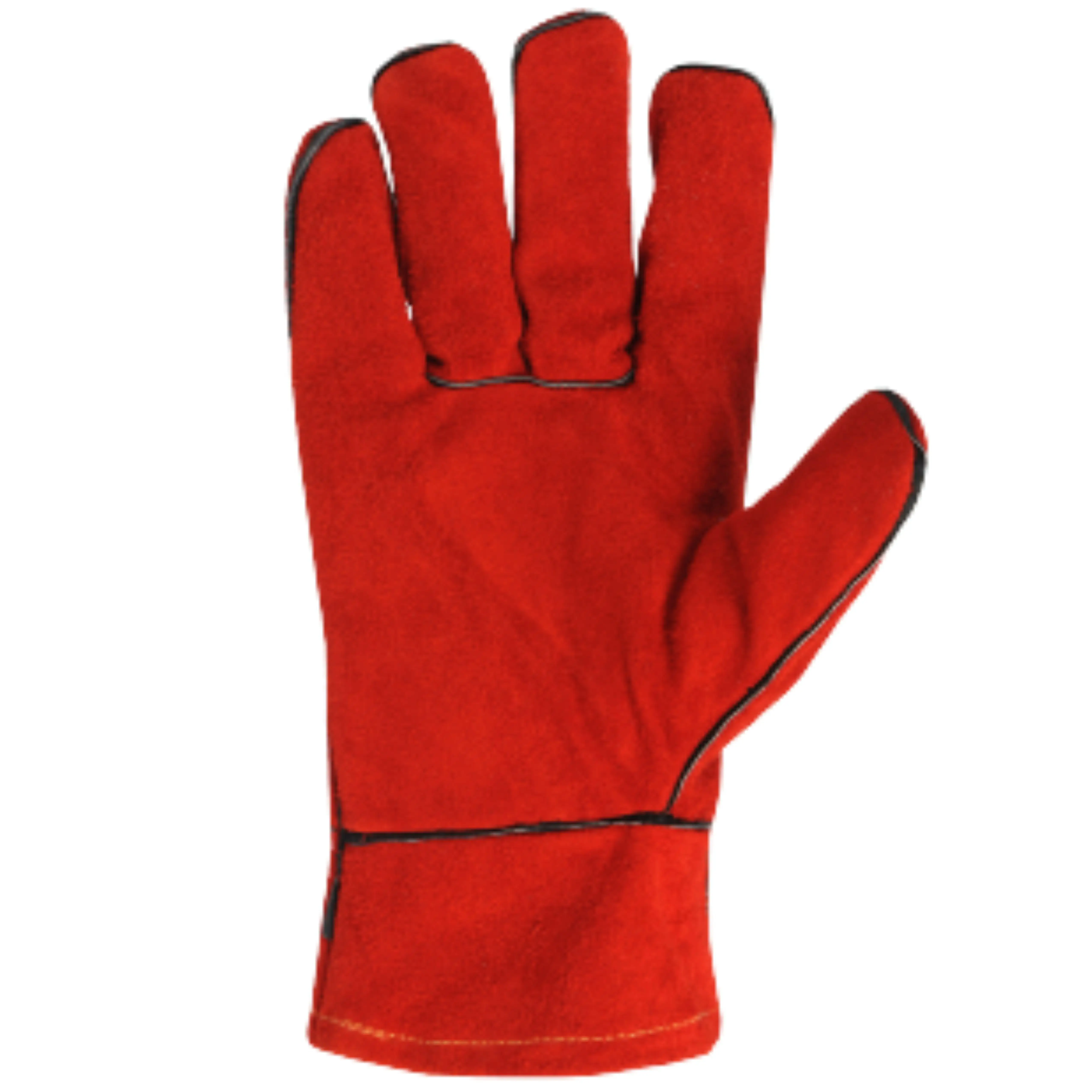 Gants de soudage OEM en cuir de vachette rouge fendu, sécurité du travail, protection des mains et gants en cuir pour hommes très résistants