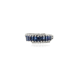 Prix de gros, bague en or blanc 14 carats massif, forme baguette luxueuse, saphir bleu et diamant taille ronde, motif zigzag, bijoux personnalisés - Product Image 1