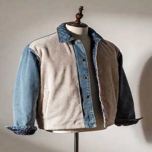 Veste d'hiver décontractée pour homme, coupe ajustée, en jean avec empiècements en velours côtelé, doublure matelassée, boutonnée, couleurs personnalisées, logo, respirante - Product Image 6