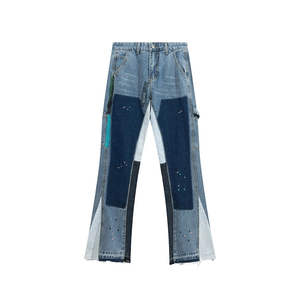 Pantalon en jean noir à carreaux coupe droite pour homme, nouvelle collection, taille haute, tricoté, style skater pour grands garçons - Product Image 2