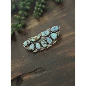 Barrette à cheveux vintage Paul Livingston Golden Hills, faite à la main, style cluster en turquoise et argent sterling - Product Image 3