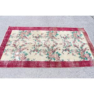 Tapis turc 3,6 x 6,7 pieds, tapis vintage à carreaux rouges en laine - Product Image 3