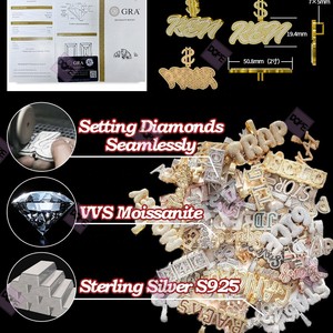 Personalizado de latón 5A Cubic Diamond nombre inicial Logo colgante Iced Out Hip Hop estilo moda colgantes y dijes - Product Image 5