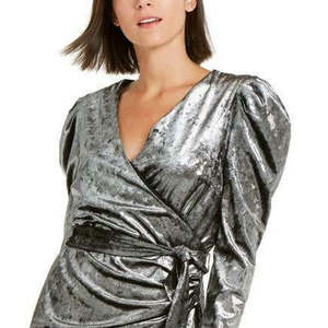 INC International Concepts Abito avvolgente da donna in velluto nero, taglia grande, con maniche a sbuffo, silhouette a tubino, colore naturale - Product Image 2