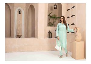 Conjunto de algodón de 2 piezas Shalwar Kameez transpirable de talla grande de marca paquistaní más vendido para mujer cuello alto mezcla de colores Natural mejor - Product Image 5