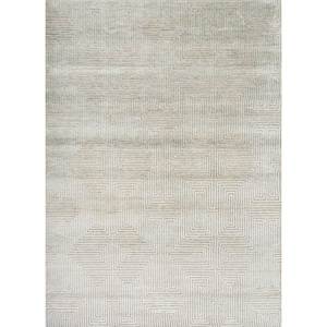 Alfombra de Lana y Seda de Bambú Anudada a Mano, Color Azul Azalea, de Jaipur Rugs US, Modelo GSB-1098, Diseño Geométrico de Patchwork para el Hogar, Pasillo, Habitación Rectangular - Product Image 1