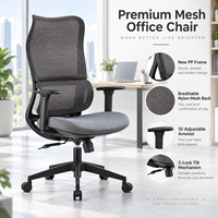 Chaise de bureau ergonomique en maille à dossier haut, cadre gris, accoudoirs réglables pour poste de travail de direction
