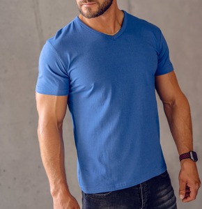 Camisetas suaves con cuello en V para hombre, camisetas con logotipo personalizado, pantalones cortos de secado rápido, mangas con cuello en V, camisetas transpirables para hombre, OEM - Product Image 4