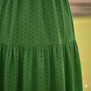 Vestido Midi de Verano para Mujer Unity Luxure, Cuello Redondo, Manga Corta, Cintura Imperio, Línea A, Bordado Calado, Transpirable, Estilo Vacacional - Product Image 4