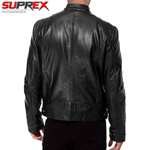 Chaqueta de Motociclista Personalizada para Hombre, Negra, de Mezclilla, con Forro de Piel de Oveja, Corte Ajustado, Cierre de Cremallera, Cuero PU Genuino, Estilo Vintage, Casual, Invierno - Product Image 5