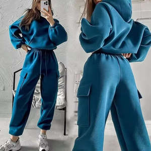 Conjunto Deportivo de Punto para Mujer, Sudadera con Capucha y Pantalones Holgados, Estilo Urbano, para Otoño e Invierno, Deportes y Ocio - Product Image 1